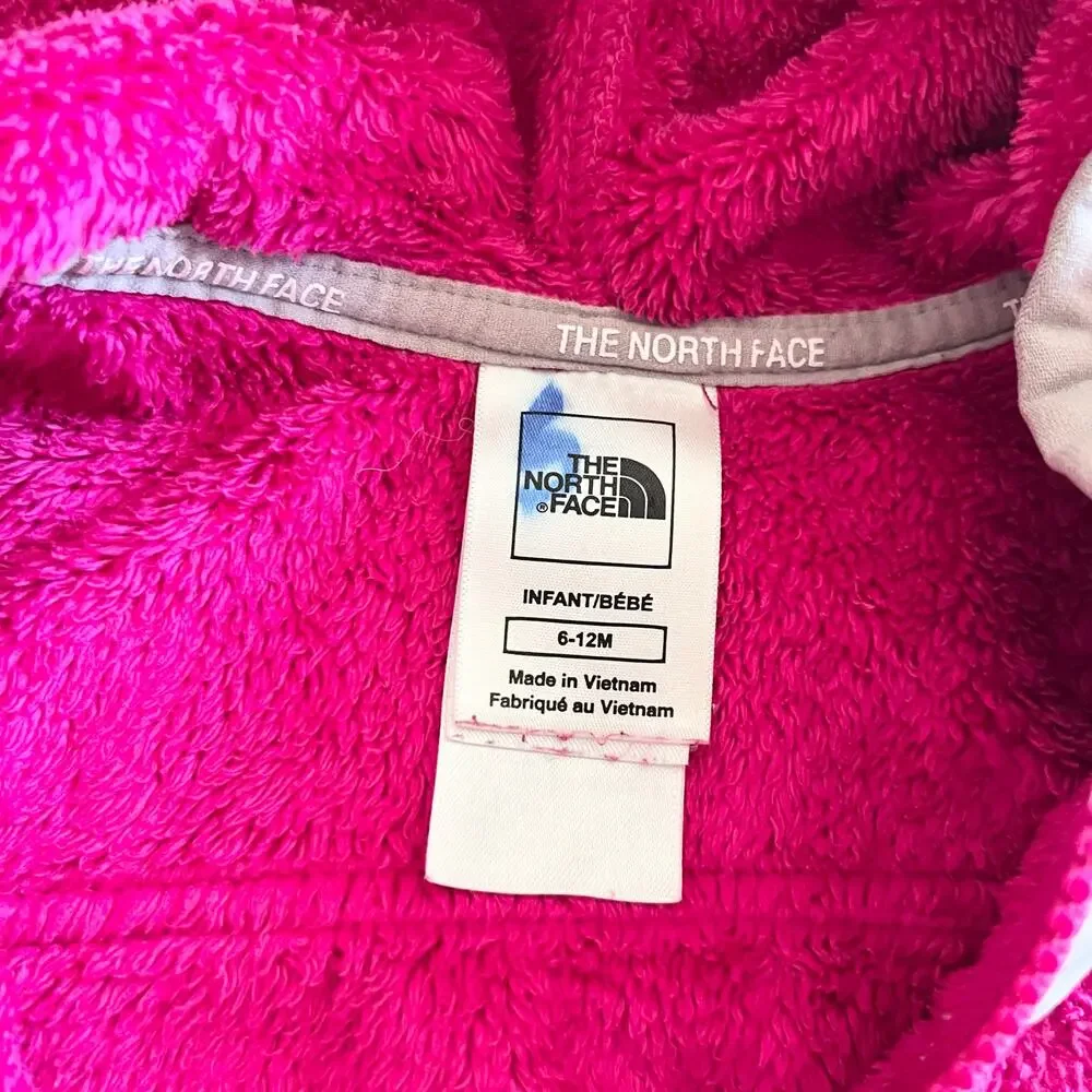 The North Face girls hot pink raspberry polar fleece hooded jacket size 6-12 mos